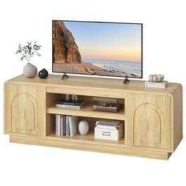 Bestier - Modern Mid-Century 63" TV Stand for TVs up to 70", Entertainment Center with 2 Arched Doors - Natual Oak