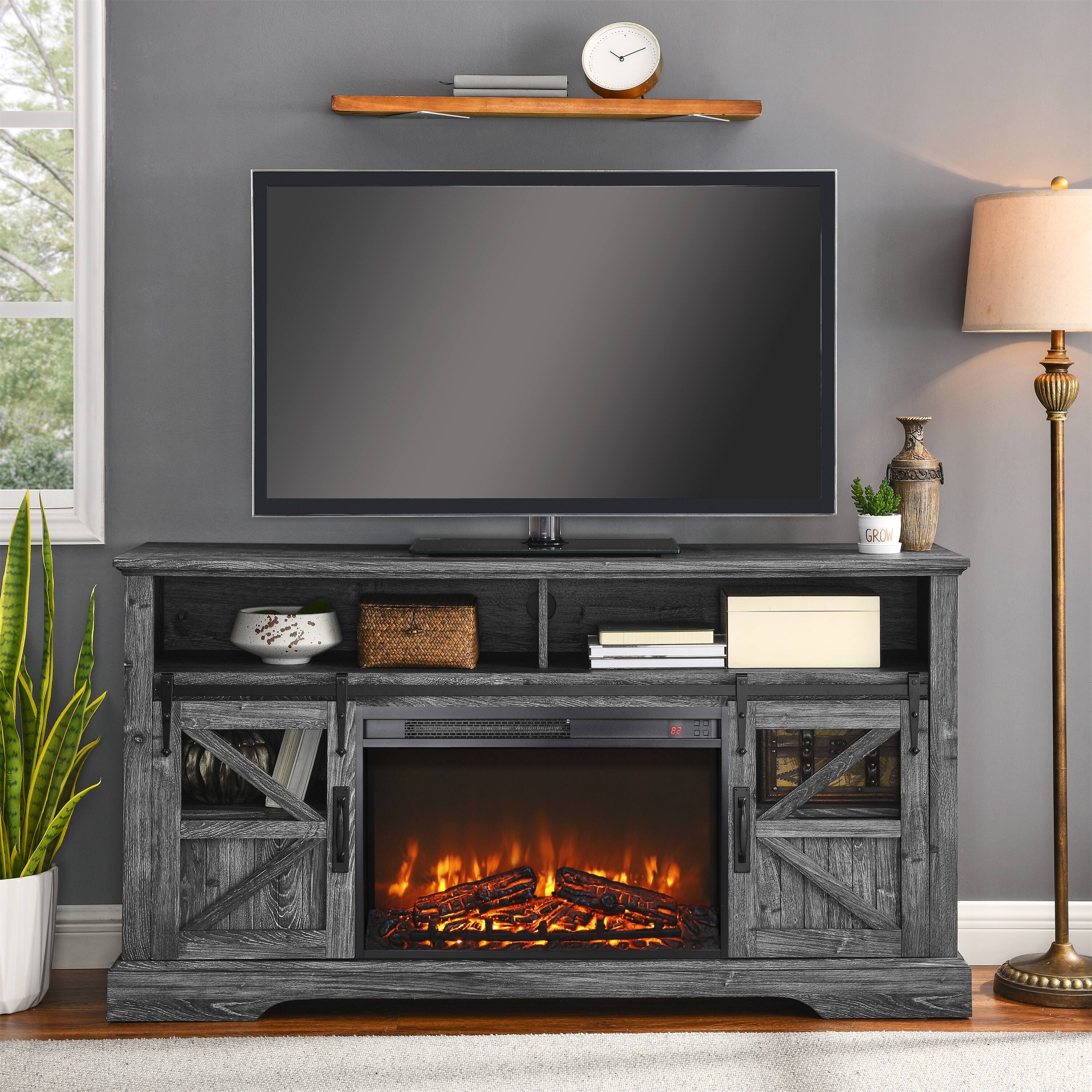 Angle. Mondawe - 26" Ultra-Thin Electric Fireplace Insert with Log Set and Remote control - Black.