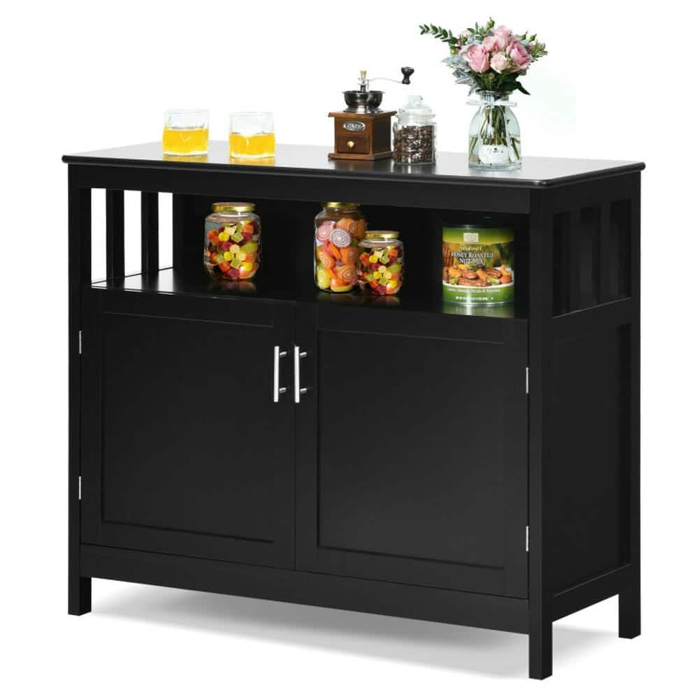 Pefilos - Kitchen Buffet Server Sideboard, Storage Cabinet with 2 Doors and Shelf, Cabinet for Indoor - Black
