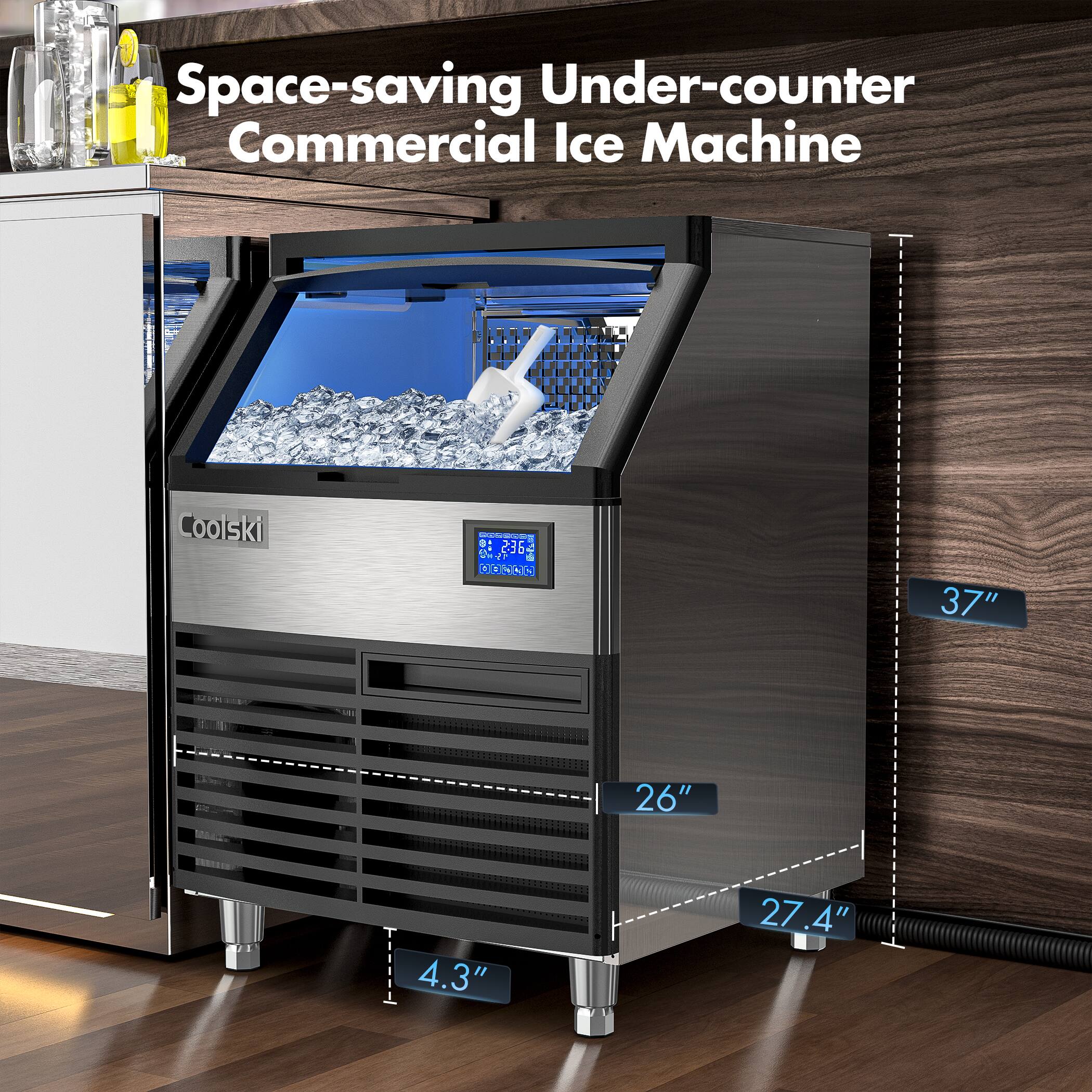 Space-saving Under-counter Commercial Ice Machine

Coolski

37"  
26"  
27.4"  
4.3"