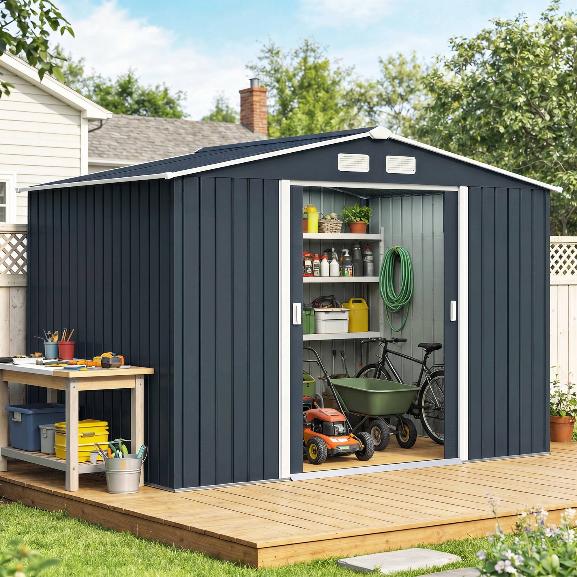 Alt View 1. Outsunny - x 6' Outdoor Storage Shed, Garden Tool Metal Shed with Foundation Kit, Double Lockable Door.
