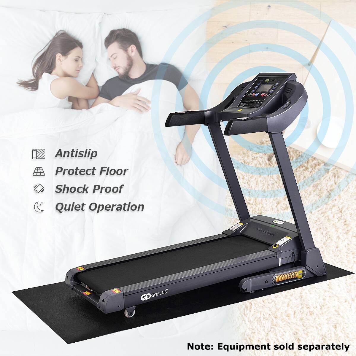 The text on the image reads: "Antislip Protect Floor Shock Proof Quiet Operation."