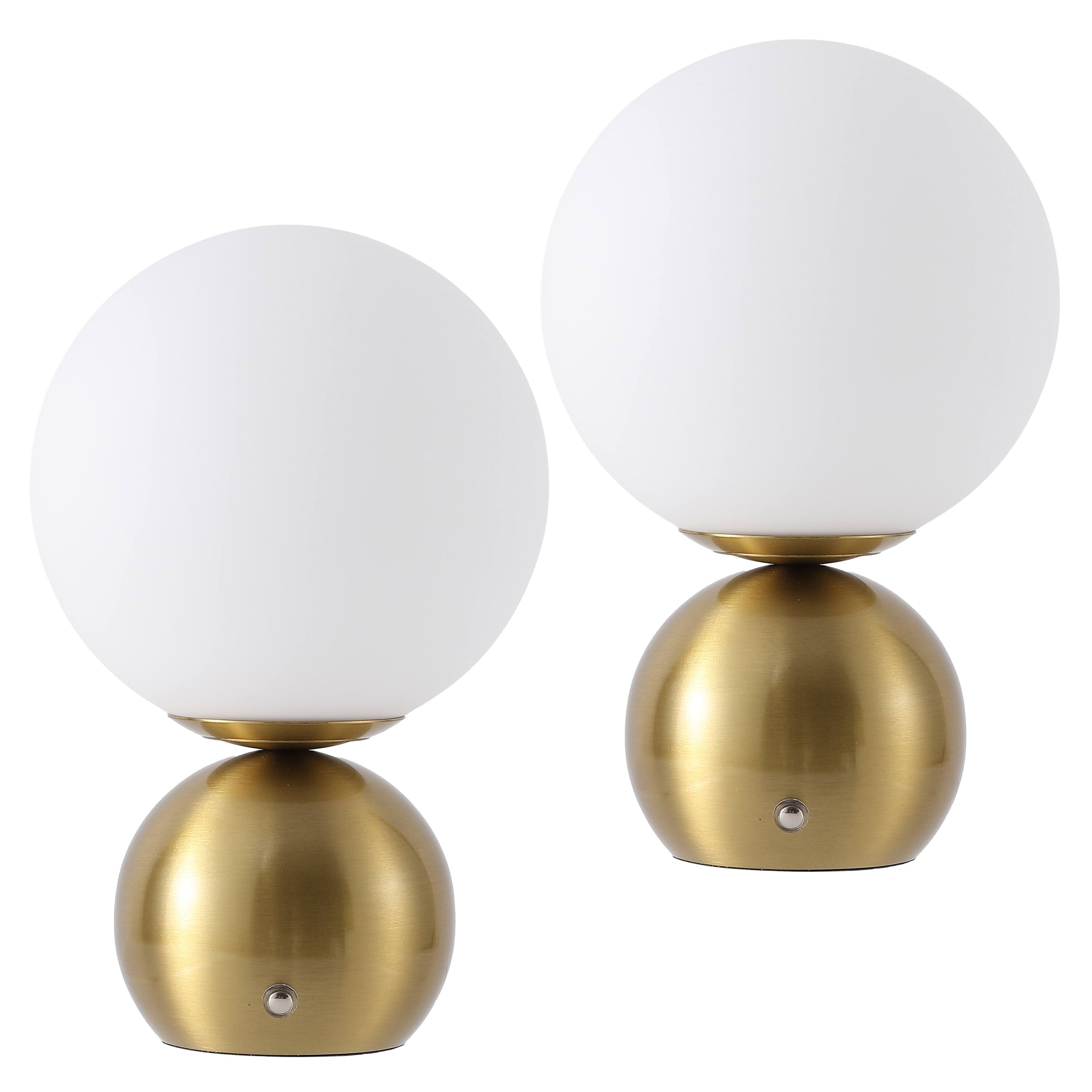 Alt View 7. Jonathan Y - Fatima 9.5" Modern Metal Rechargeable Table Lamp Set of 2, Brass Gold with White Glass Globe Shade and Touch Sensor - Brass Gold.