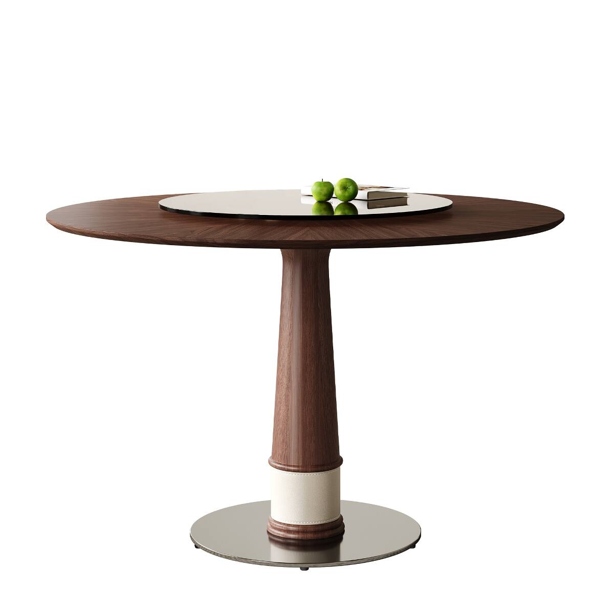 Alt View 3. Loheer - Loheer 47 Inch Solid Wood Round Dining Table with 23 Inch Tempered Glass Lazy Susan - Walnut.