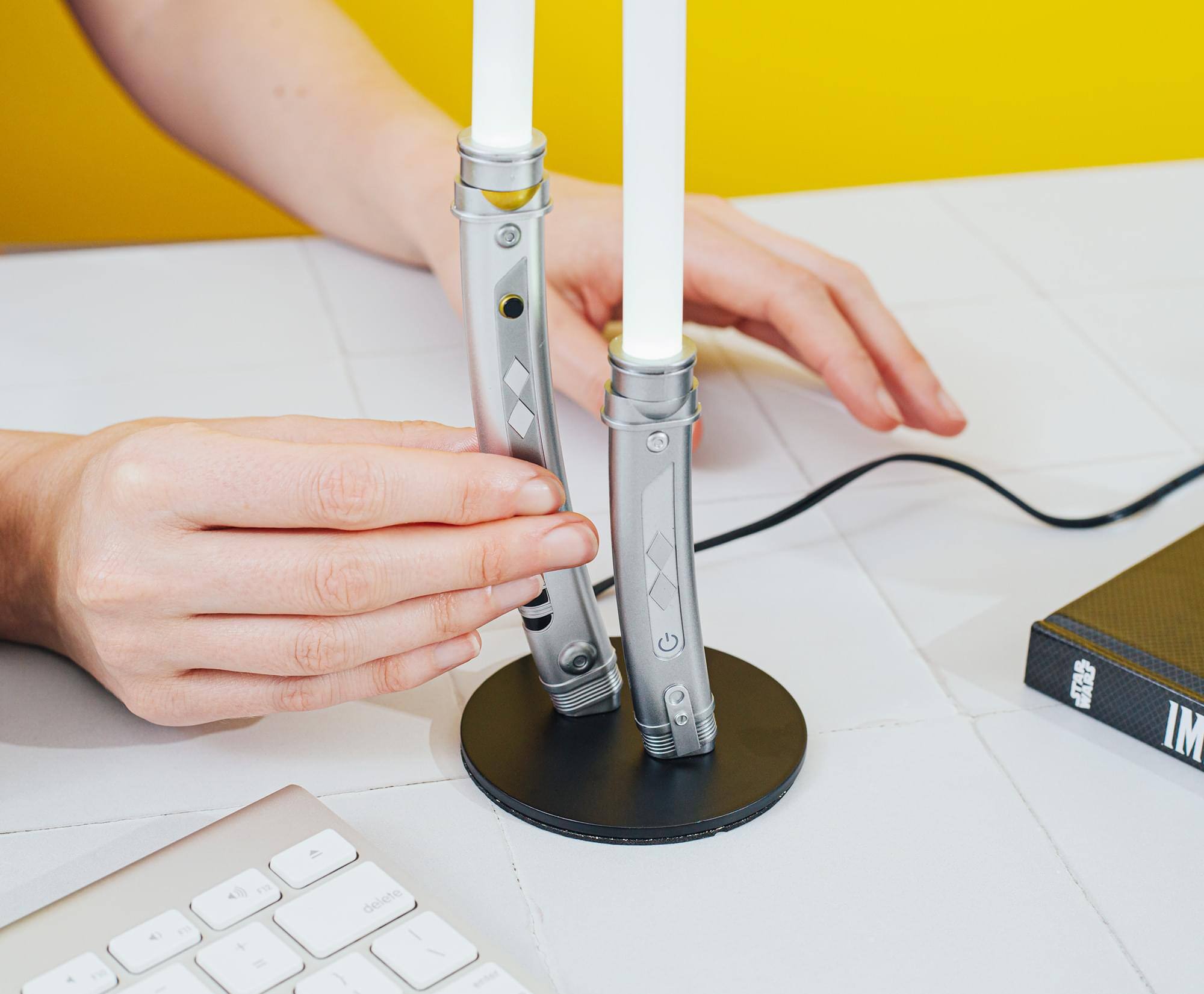 Alt View 4. Ukonic - Star Wars Ahsoka Tano White Dual Lightsabers 12-Inch Mini LED Mood Light - White.