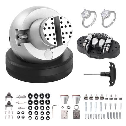Front. VEVOR - Ball Vise, 5" Engraving Setting Tool, 360° Rotation Engraving Block Vise, 69 PCS Attachment Jewelry Engraving Block - Black;Silver.