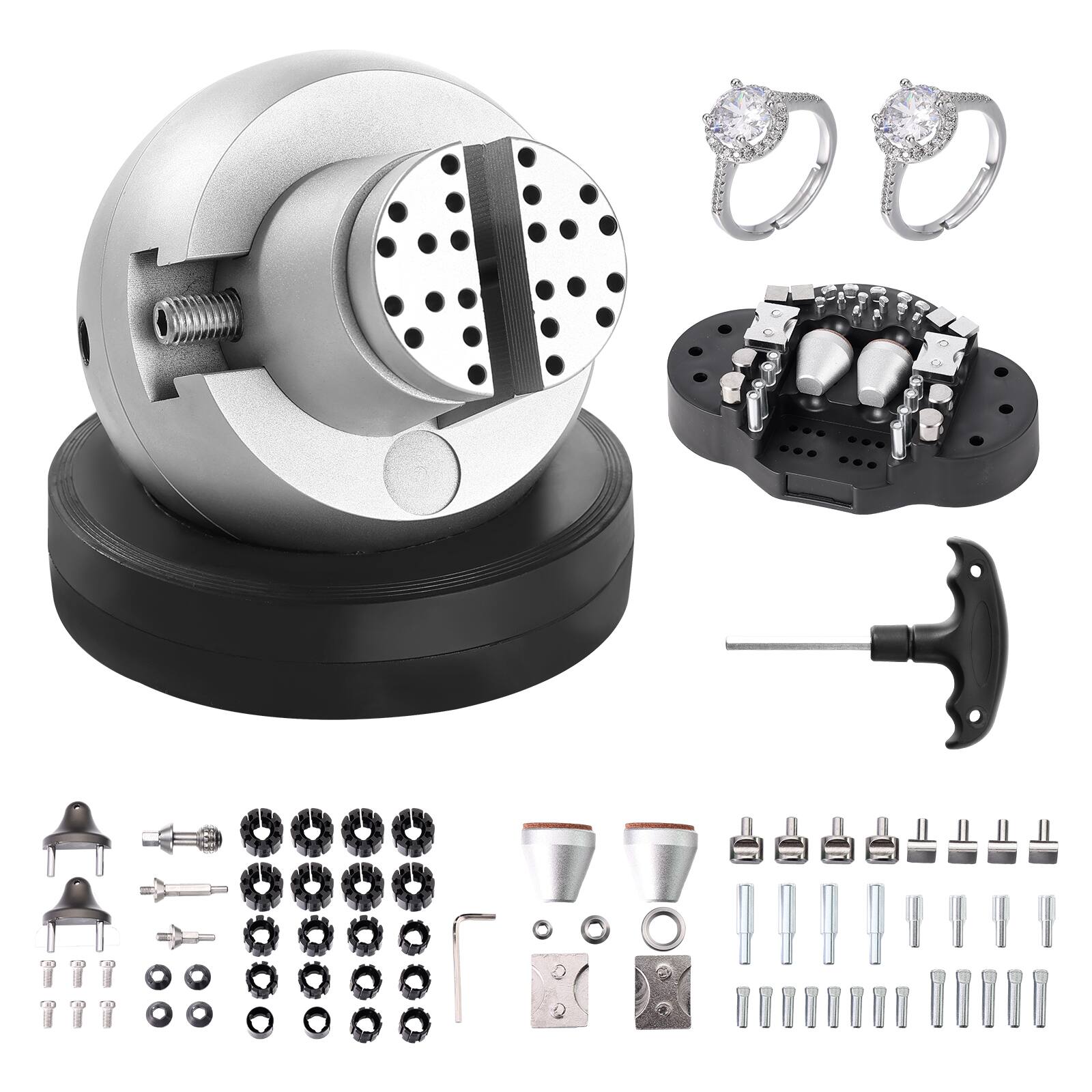 Front. VEVOR - Ball Vise, 5" Engraving Setting Tool, 360° Rotation Engraving Block Vise, 69 PCS Attachment Jewelry Engraving Block - Black;Silver.