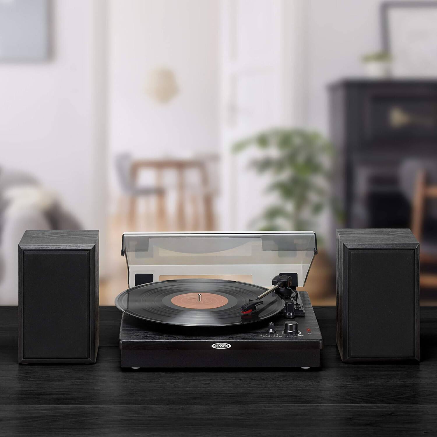 Alt View 4. Jensen - Jensen JTA-315 Dual Bluetooth Turntable (33/45/78 RPM) - 20 Watts (Black) - Black.