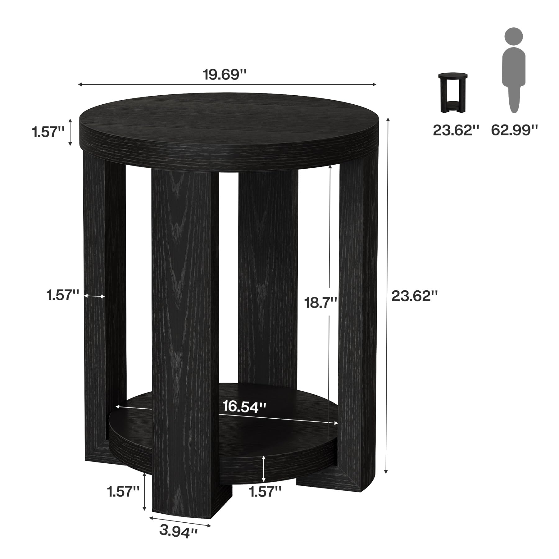 Tribesigns Round Side Table, 2 Tier End Table (1 Black - Best Buy