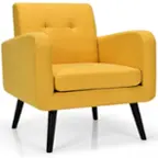 Front. Costway - Mid-Century Accent Chair with Rubber Wood Legs - Yellow.
