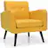 Front. Costway - Mid-Century Accent Chair with Rubber Wood Legs - Yellow.