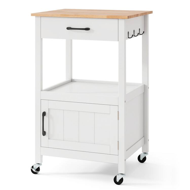 Front. SlickBlue - Mobile Kitchen Cart with Drawer, Side Hooks, and Open Storage Space - White.