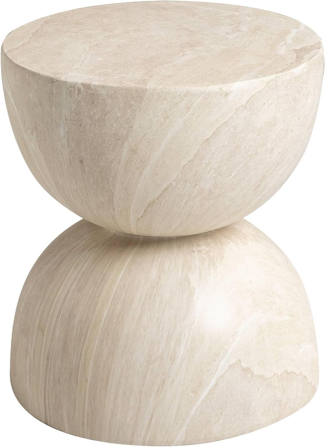 LeisureMod - Sage Fiberstone Half Round Side Table, Weather Resistant Indoor/Outdoor Accent Table & Stool, Fully Assembled - Stone Marble