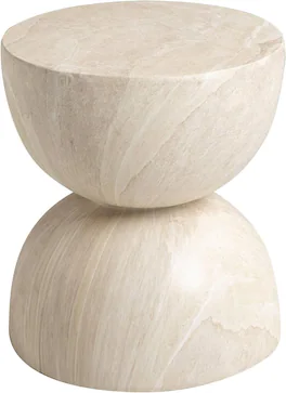 LeisureMod - Sage Fiberstone Half Round Side Table, Weather Resistant Indoor/Outdoor Accent Table & Stool, Fully Assembled - Stone Marble