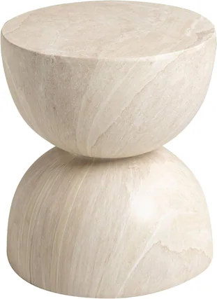 Front. LeisureMod - Sage Fiberstone Half Round Side Table, Weather Resistant Indoor/Outdoor Accent Table & Stool, Fully Assembled - Stone Marble.