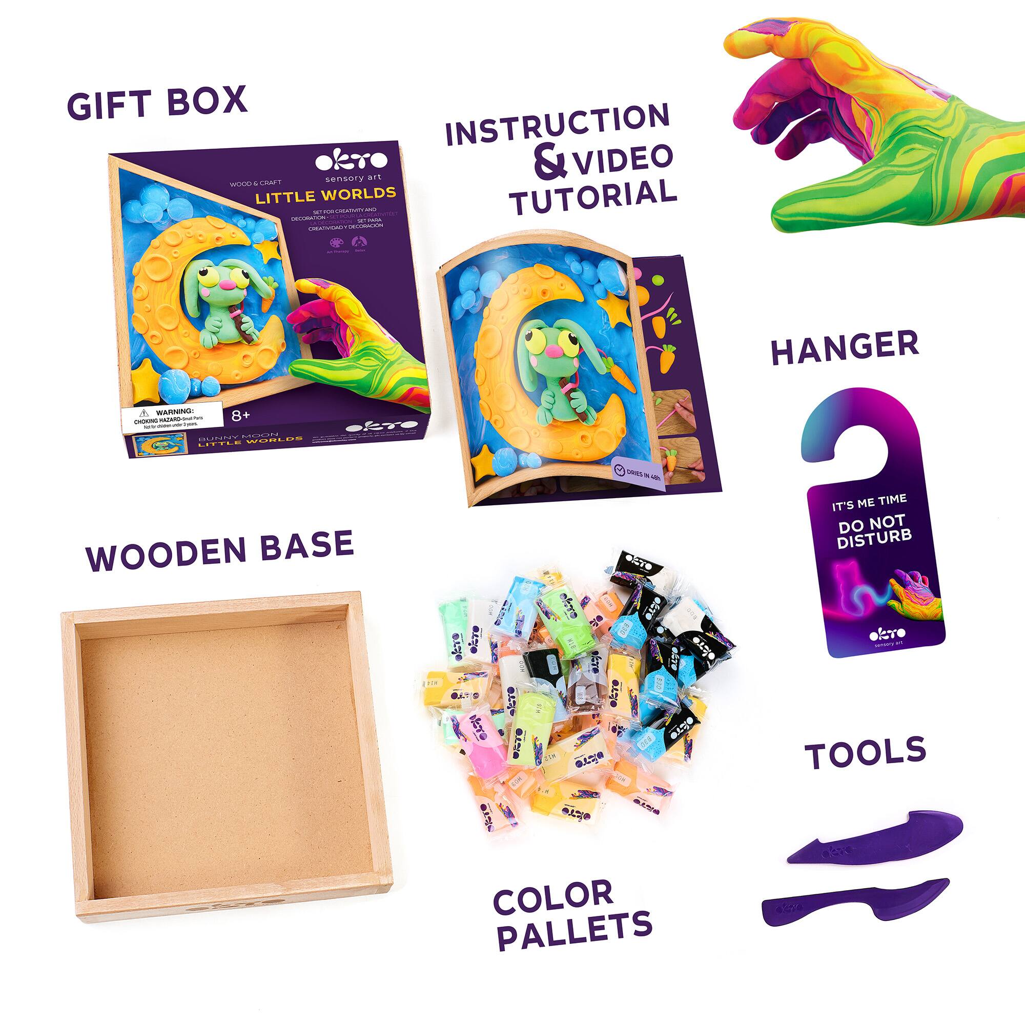 GIFT BOX  
INSTRUCTION & VIDEO TUTORIAL  
HANGER  
WOODEN BASE  
COLOR PALLETS  
TOOLS