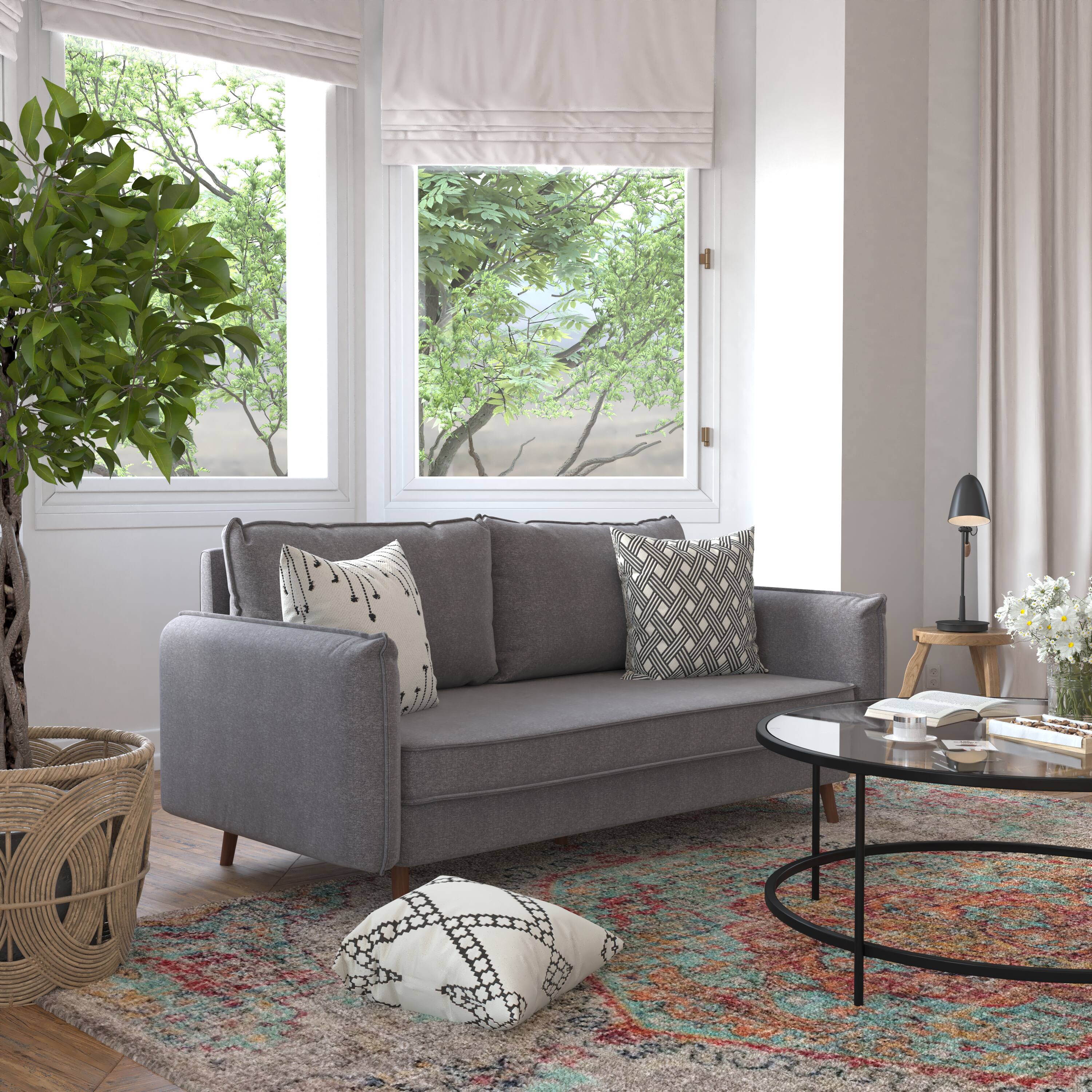 Alt View 3. Emma + Oliver - Carthage Upholstered Mid-Century Modern Pocket Spring Sofa with Wooden Legs and Removable Back Cushions - Stone Gray.