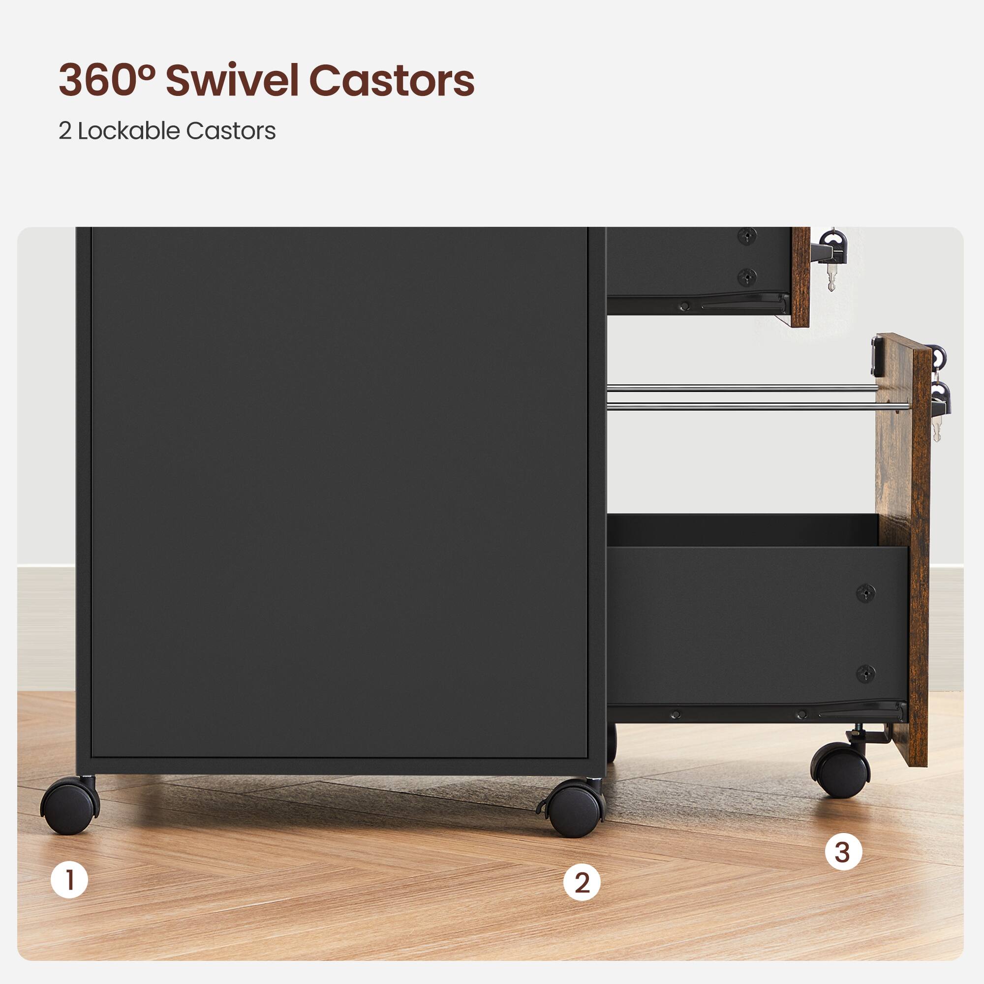 360° Swivel Castors  
2 Lockable Castors  
1  
2  
3