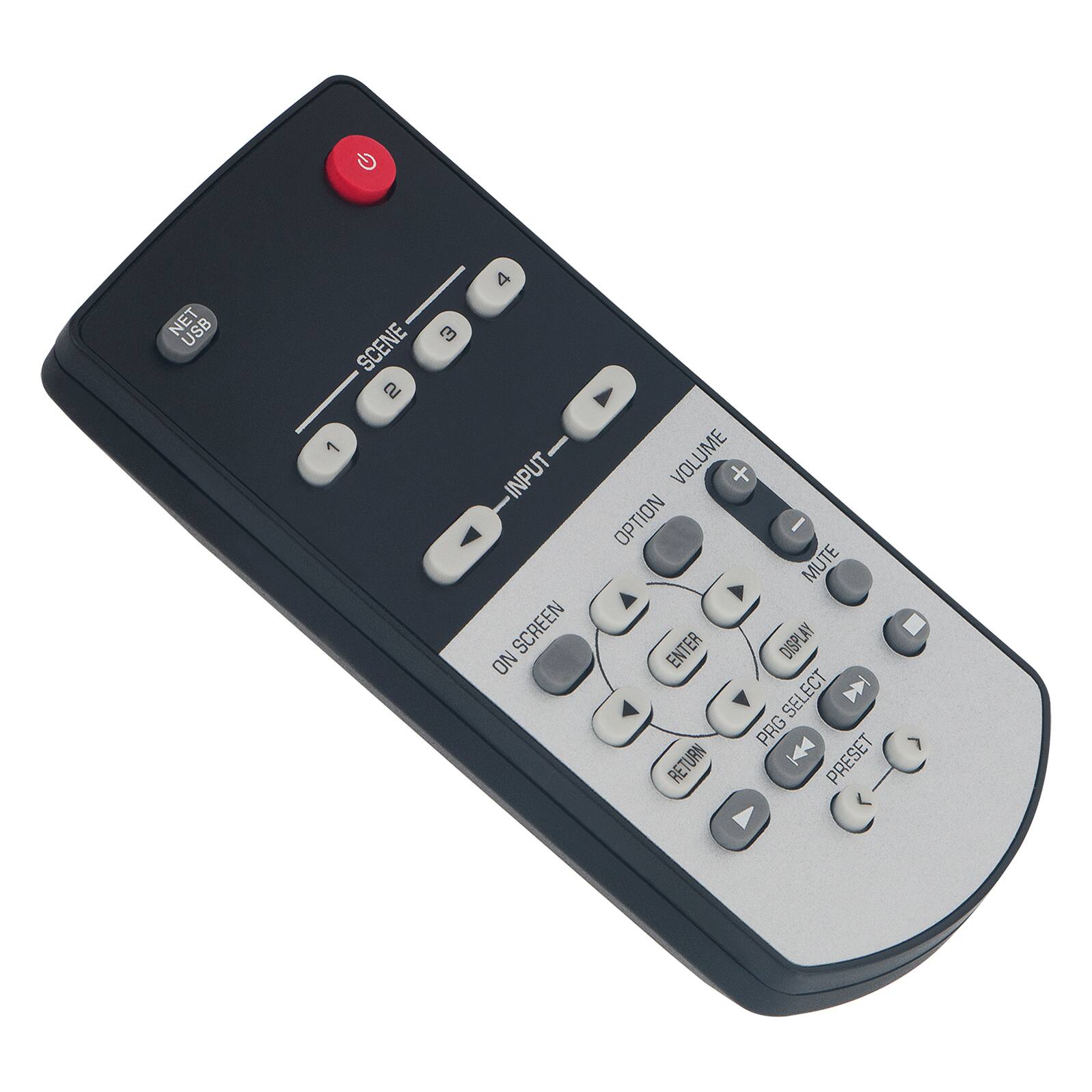 NET USB  
SCENE 1 2 3 4  
INPUT  
ON SCREEN  
VOLUME + -  
OPTION  
MUTE  
ENTER  
DISPLAY  
SELECT  
PRG SELECT  
PRESET  
RETURN