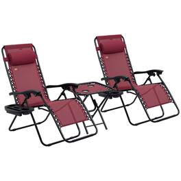 Outsunny - Zero Gravity Chair Set with Side Table, Folding Reclining Chair with Cupholders & Pillows - Wine Red