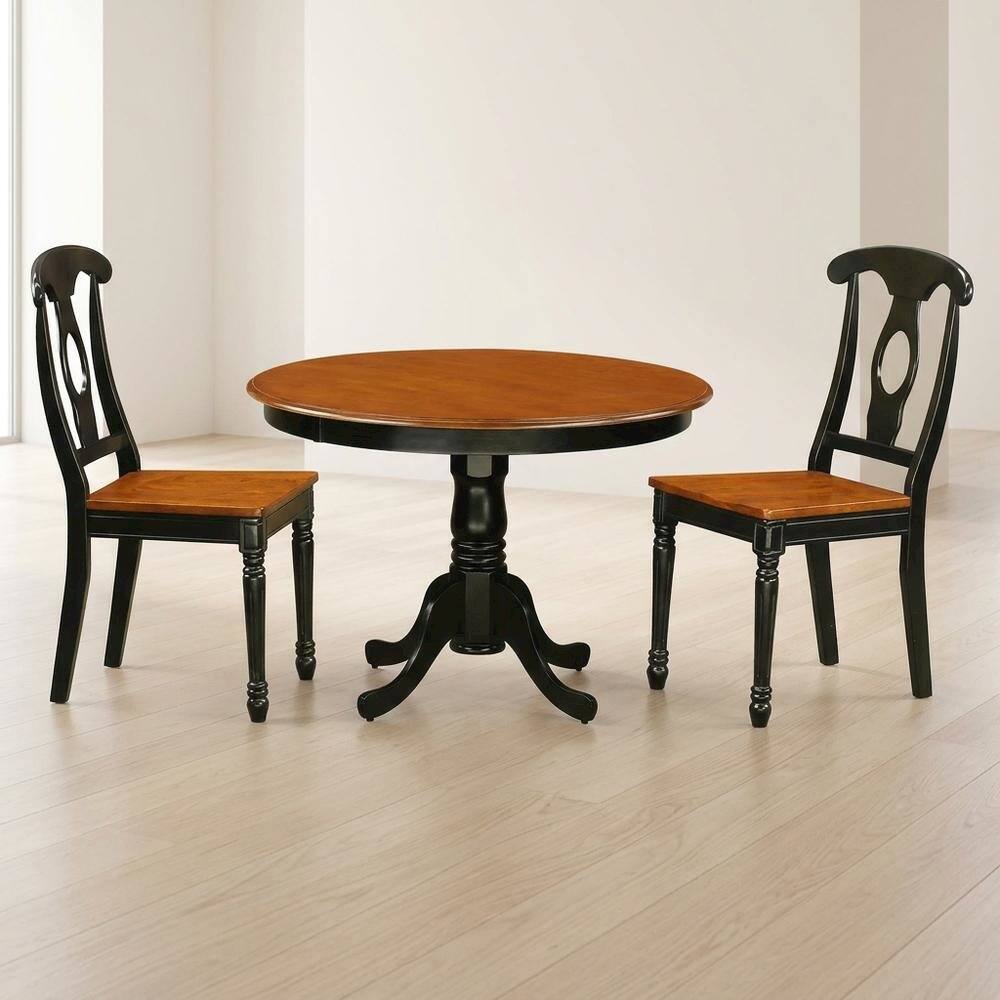 Alt View 2. FurniFact - Small Round Solid Wood Kitchen Table & Chairs 3-Piece Dining Set - Black & Cherry.