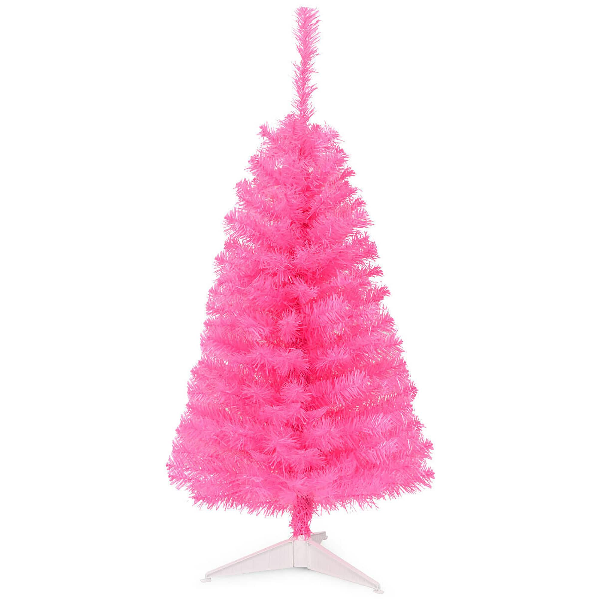 Front. Costway - 3 ft Premium Artificial Christmas Mini Tree Holiday Season with Plastic Stand - Pink.
