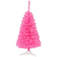 Costway - 3 ft Premium Artificial Christmas Mini Tree Holiday Season with Plastic Stand - Pink - Front_Zoom