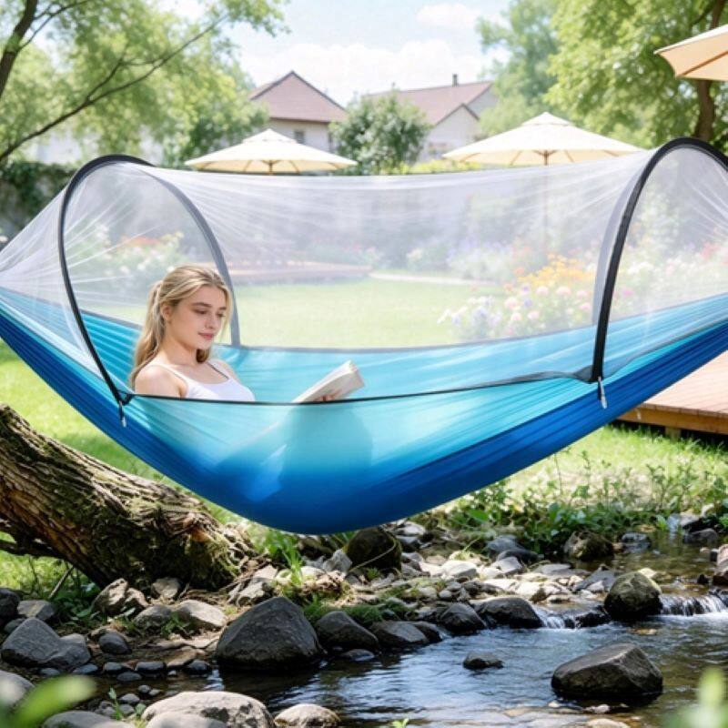 Left. Loheer - Loheer Camping Hammock with Mosquito Net Portable Hammock Tent - Army Green.