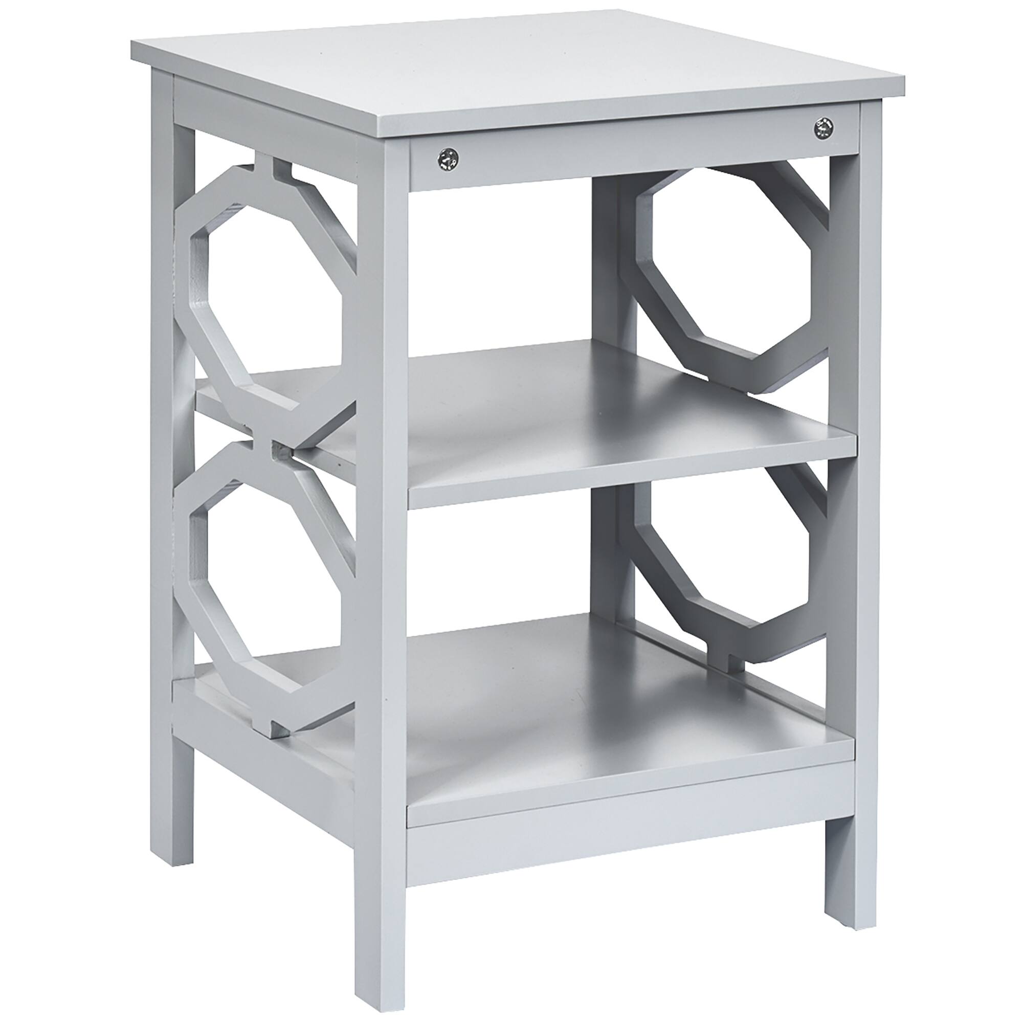 Front. Costway - 3-tier Nightstand Sofa Side End Accent Table Storage Display Shelf Grey - Gray.