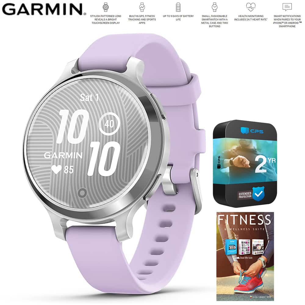 Garmin - Lily 2 Active Smartwatch Silver with 2 Year Warranty and Fitness Suite - Silver with Purple Jasmine Silicone Band - (2024)