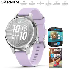 Garmin - Lily 2 Active Smartwatch Silver with 2 Year Warranty and Fitness Suite - Silver with Purple Jasmine Silicone Band - (2024)
