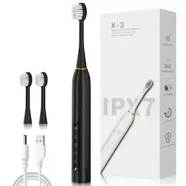 Cluzine - Long Lasting Gentle Care Electric Toothbrush, Soft Bristles, For Sensitive Gums, Oral Care for Kids & Adults - Black