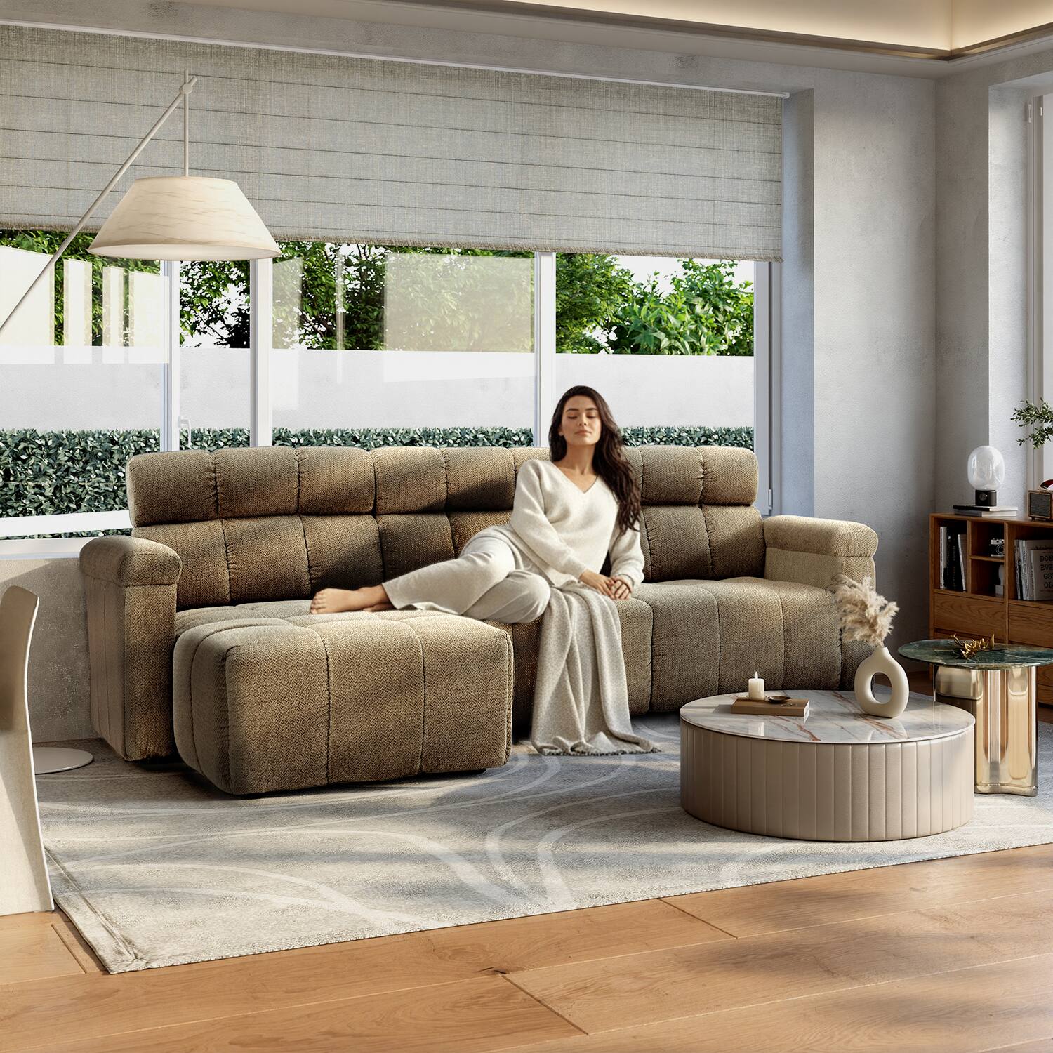 Alt View 6. Homsee - High Back L-Shaped Chenille Sectional Sofa, 4-Seater Couch with Firm Cushion, Modern Comfy Living Room Furniture - Brown.