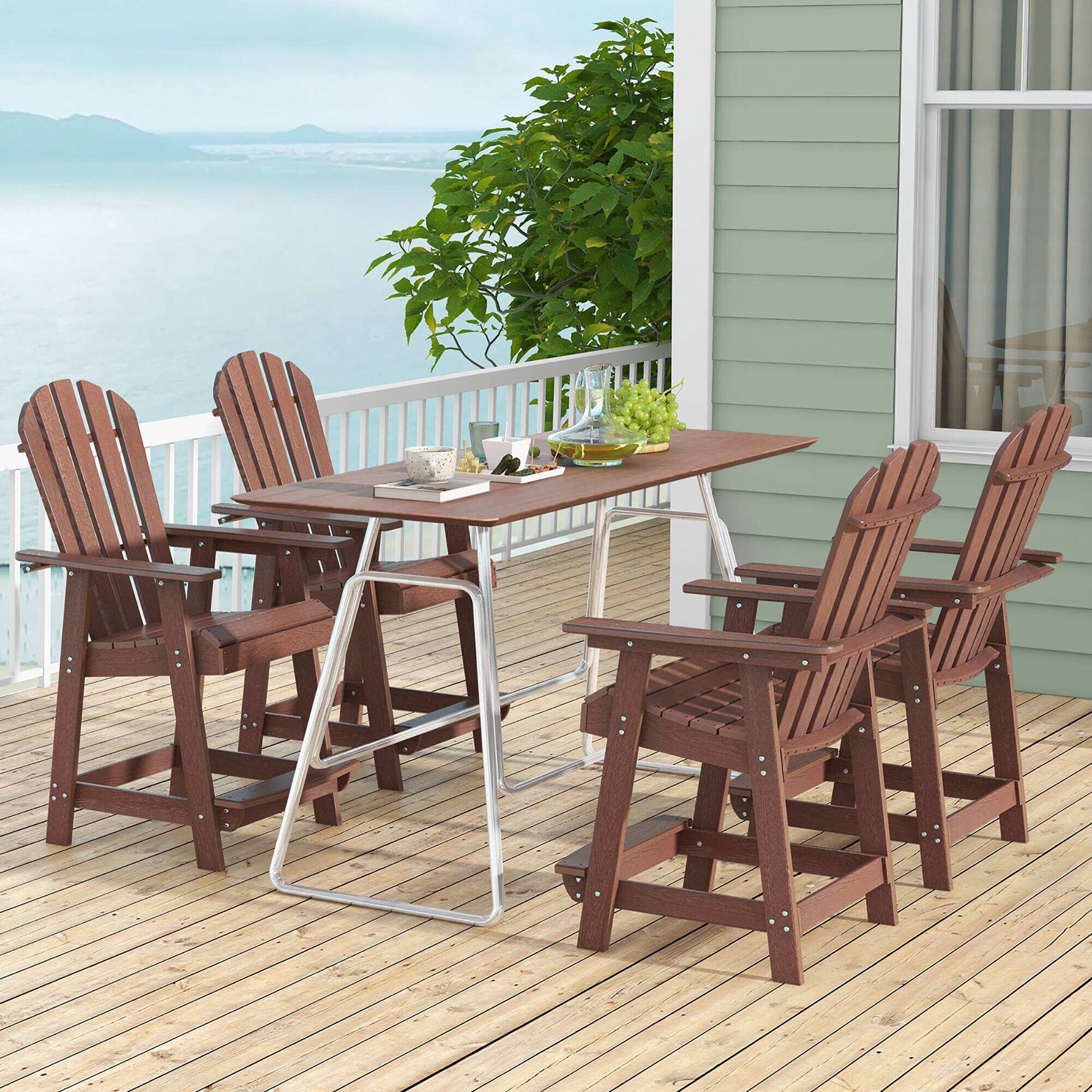 Alt View 4. Gymax - Gymax Tall Bar Stool HDPE Patio Chair w/ Armrest Footrest Home Indoor Outdoor Brown - Brown.