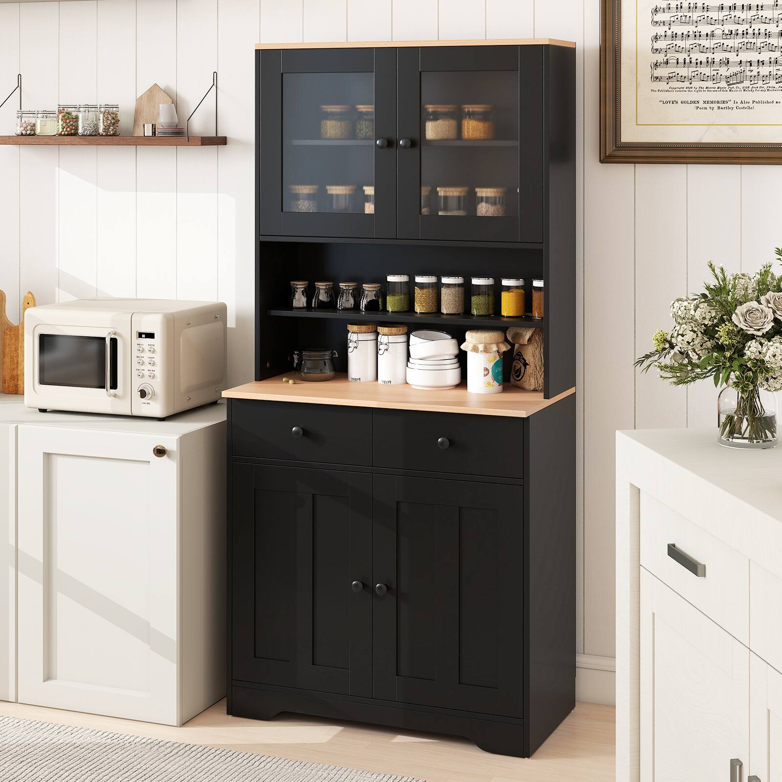 Alt View 3. Gymax - Gymax Pantry Cabinet 67'' Tall Kitchen Floor Cabinet w/ 2 Removable Shelves 2 Drawers Black - Black.