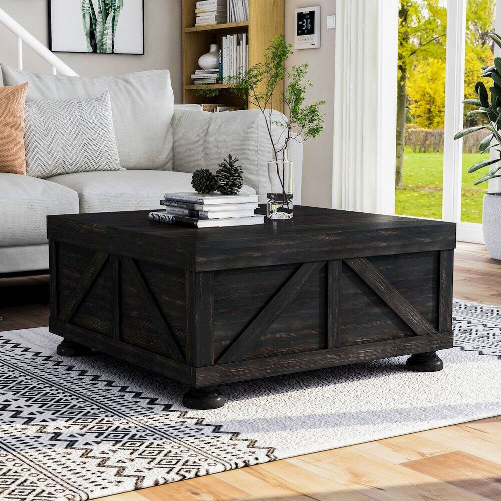 Alt View 3. Furniture of America - Zula Wood Hidden Storage Coffee Table - Black.