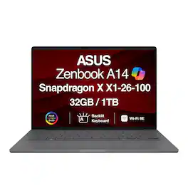 ASUS - Upgraded - Zenbook A14 Laptop 14.0 WUXGA Display (Snapdragon X X1-26-100, 32GB, Win 11 Pro) w/Dockztorm Wireless Mouse - Iceland Gray