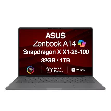 ASUS Zenbook A14 Snapdragon X X1-26-100 32GB/1TB ASUS Lumina OLED A Backlit Keyboard Wi-Fi 6E