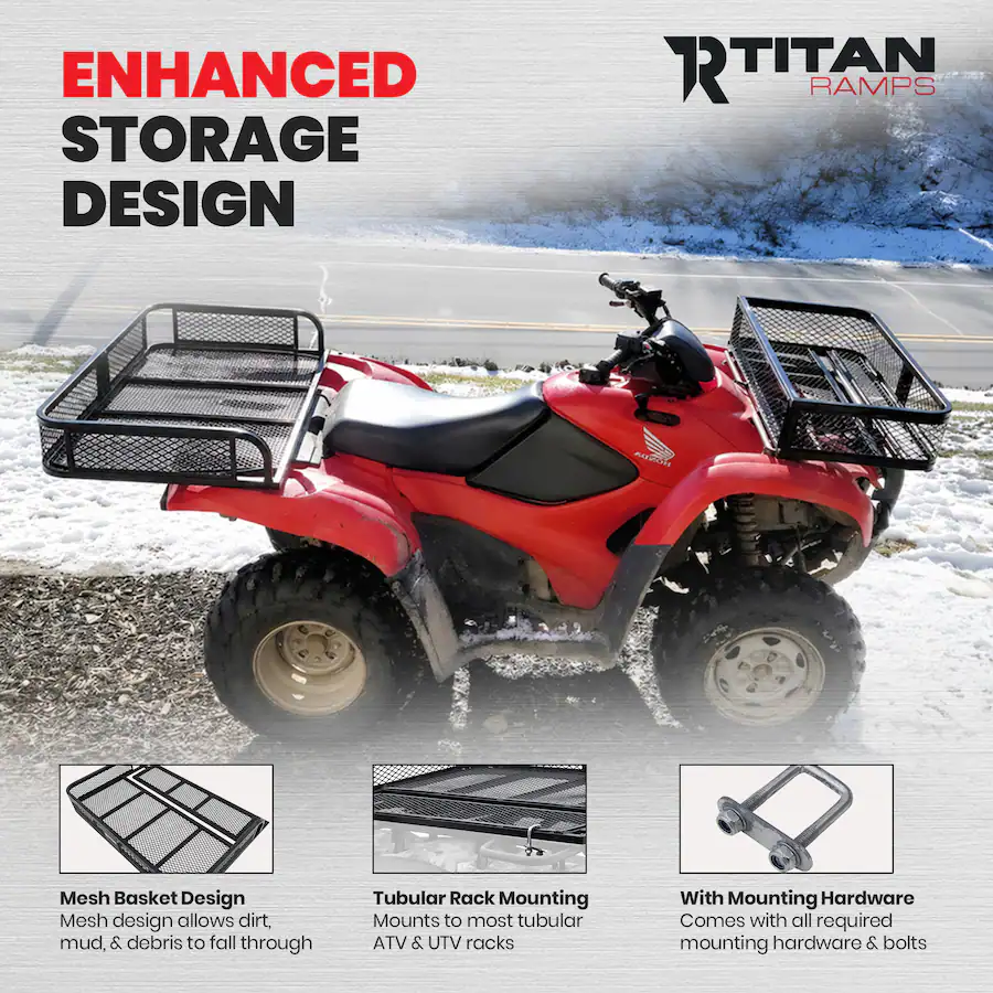 Utv Rear Storage Rack Titan Ramps Universal ATV/UTV Steel Rear Cargo Basket Rack, Up to 100 ...