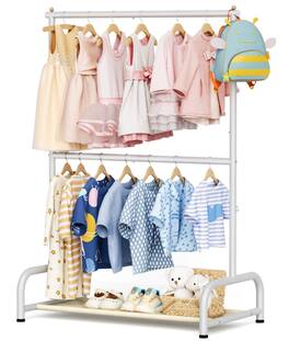 Refined Abode Design - Double Rod Clothing Rack For Hanging Clothes Small Dress Up Storage With Bottom Shelf Metal Garment Shirts - Default