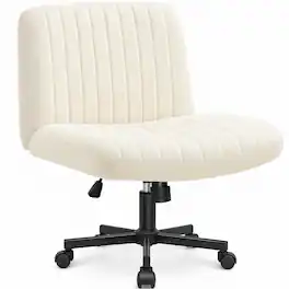 Celtoss - Criss Cross Chair with Wheels, Home Office Cross-Legged Armless Chair, Ergonomic Computer Desk Chair with Wide Seat - Wheels-Beige