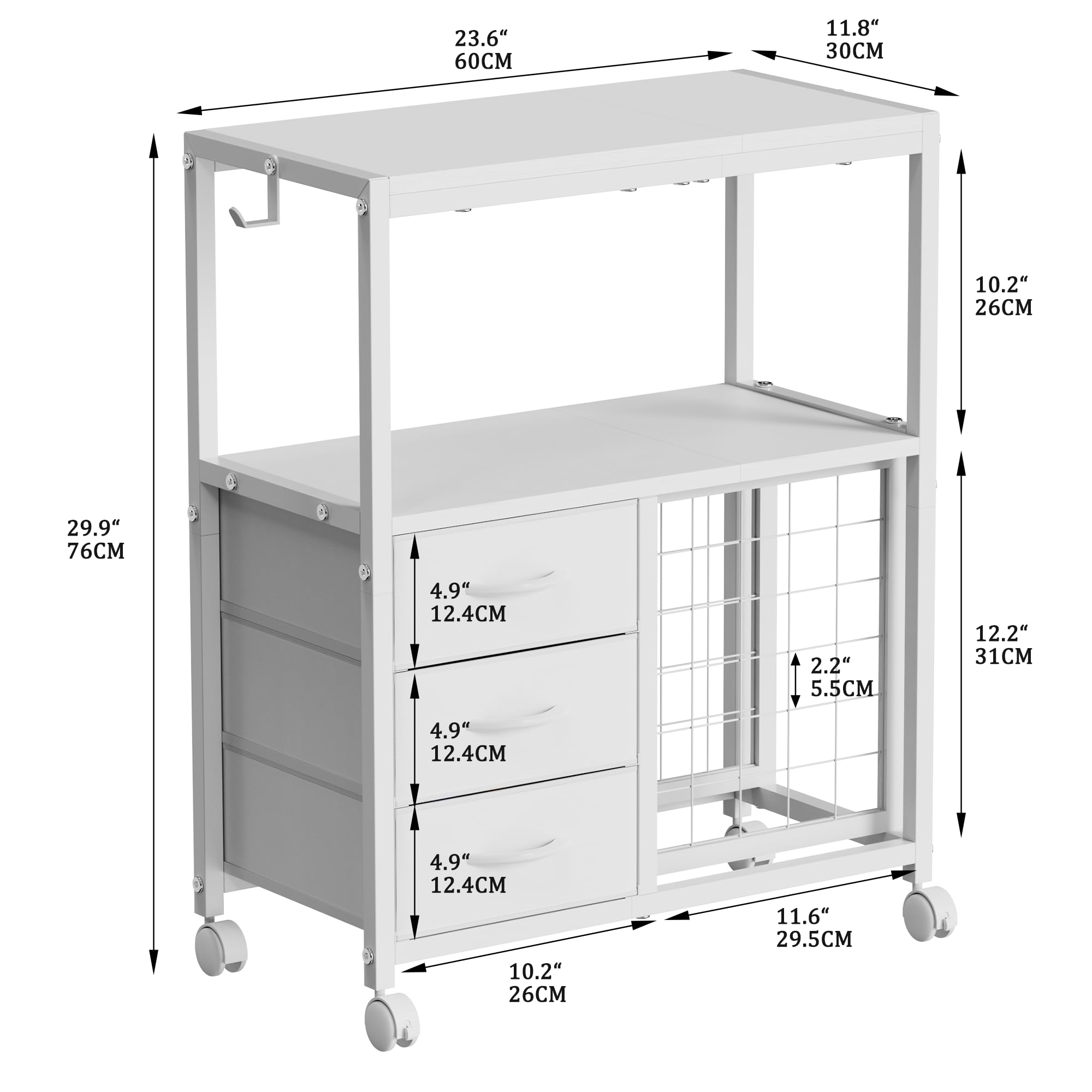 23.6" 60CM  
11.8" 30CM  
10.2" 26CM  
29.9" 76CM  
4.9" 12.4CM  
2.2" 5.5CM  
12.2" 31CM  
4.9" 12.4CM  
4.9" 12.4CM  
10.2" 26CM  
11.6" 29.5CM