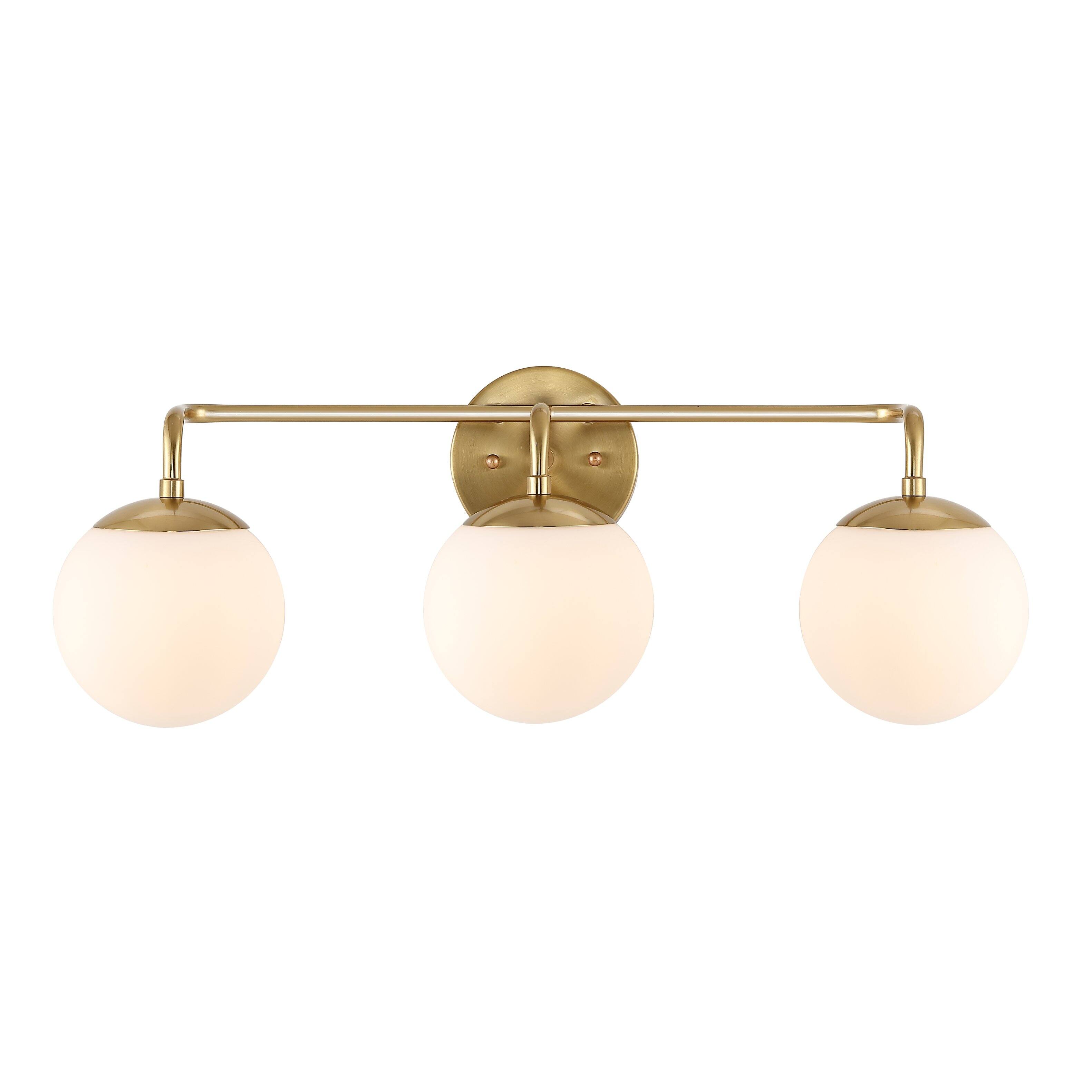 Front. Jonathan Y - Louis Parisian Globe 25" 3-Light Metal/Frosted Glass Modern Contemporary LED Vanity, Brass Gold - Brass Gold.