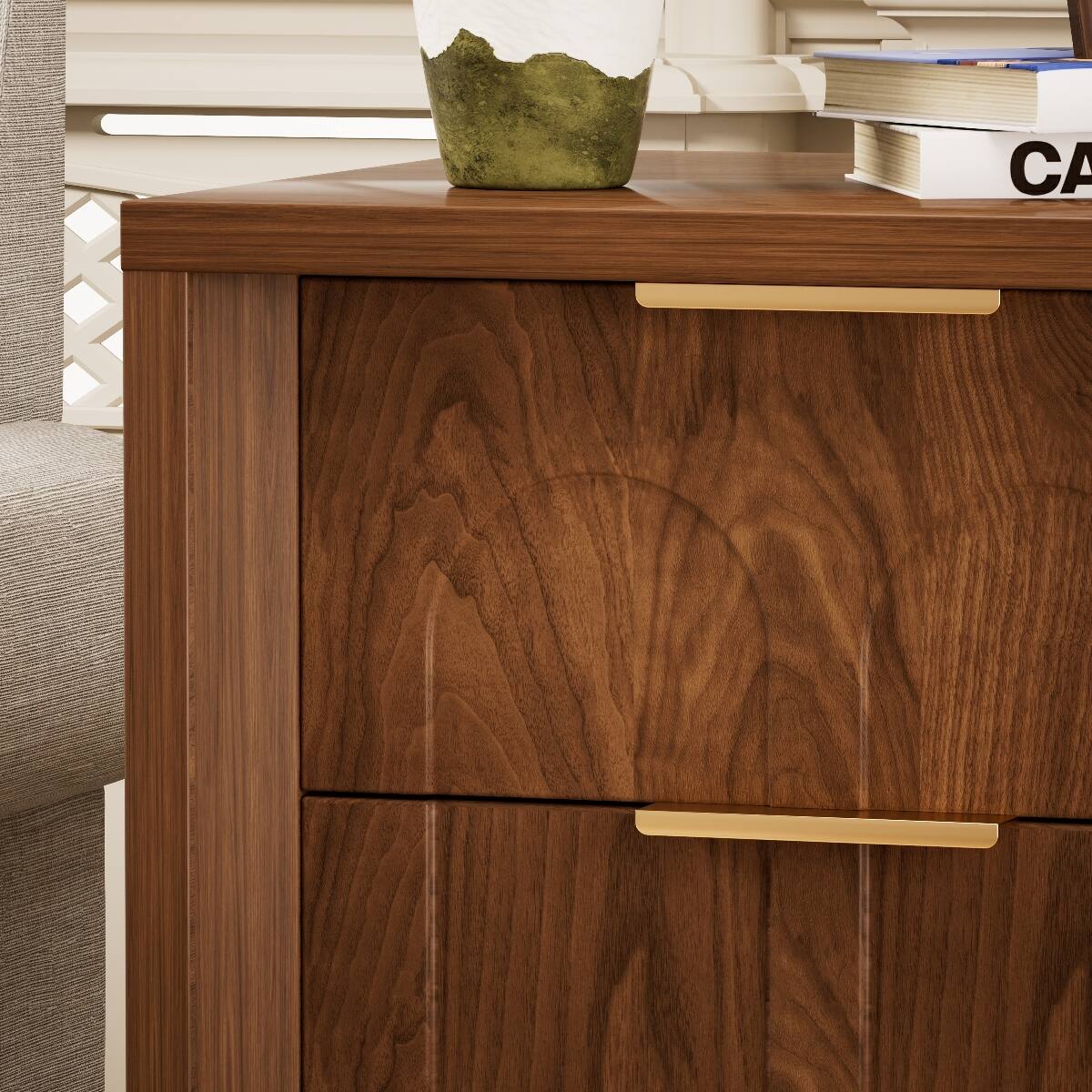 Alt View 8. Loheer - Loheer Two Piece Walnut Nightstand Set with Three Drawers - Walnut.