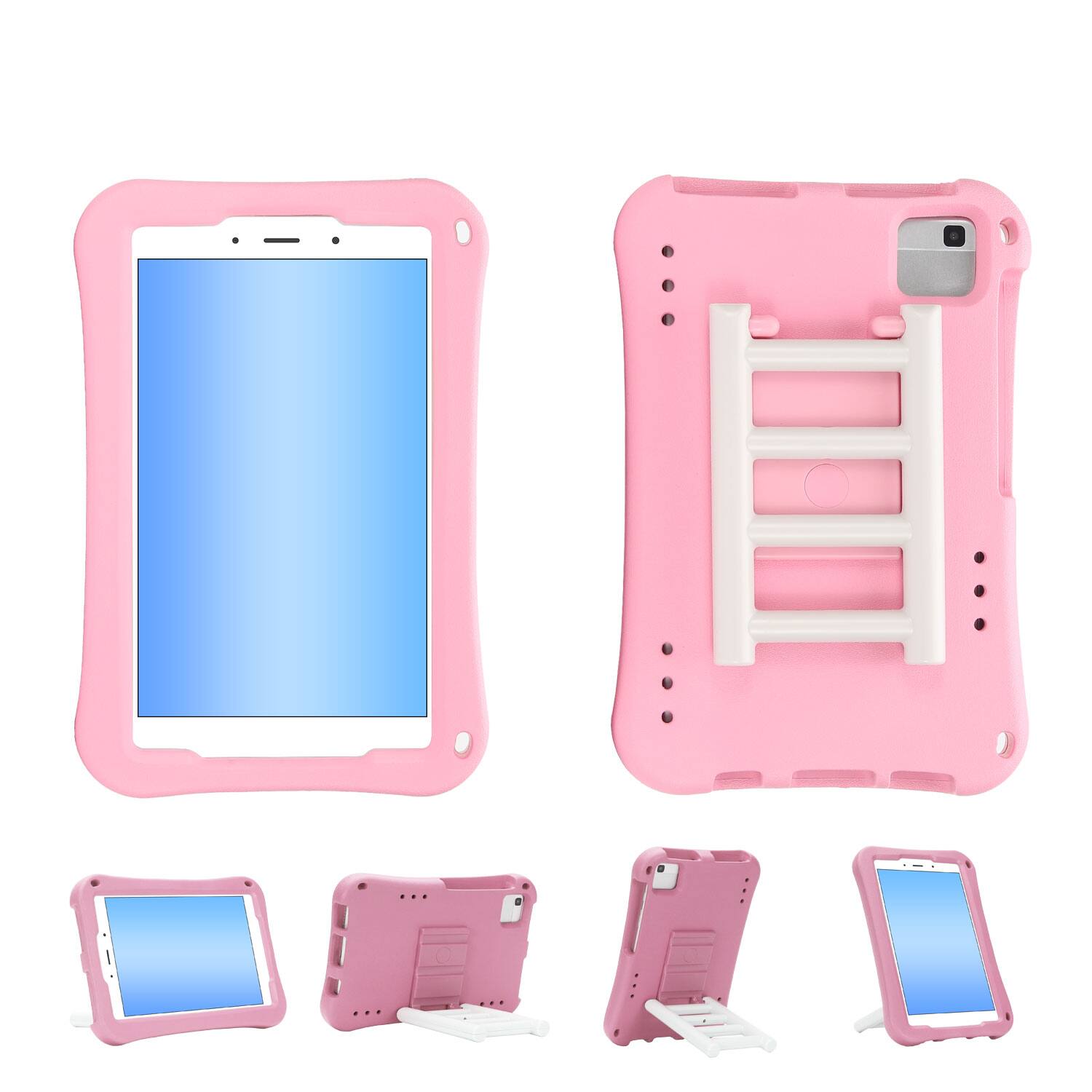 Angle. Dteck - for Samsung Galaxy Tab A9 8.7" 2023 (SM-X110/X115) Rugged Case,Shockproof Heavy Duty EVA Cover with Rotating Stand - Pink.