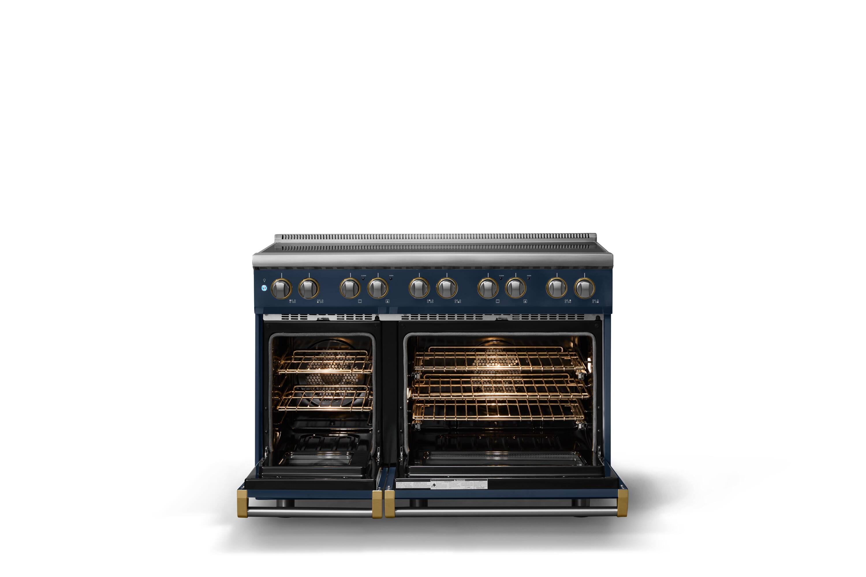 Alt View 1. Viking - 48 in. Wide 6 Elements Pro 5 Series 7.3 Cu.Ft. Freestanding 6 Element Induction Convection Range with Brushed Brass Trim - Slate Blue.