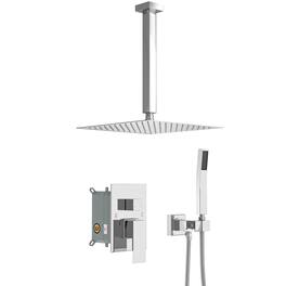 Lordear - Dual Shower Head - 10 Inch Ceiling Mount Square Shower System with Rough-in Valve - Chrome