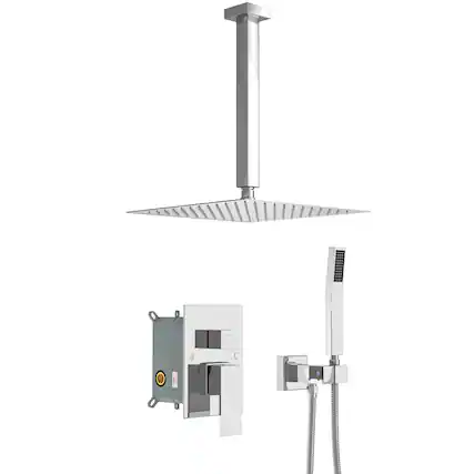 Front. Lordear - Dual Shower Head - 10 Inch Ceiling Mount Square Shower System with Rough-in Valve,Chrome - Chrome.