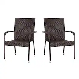Emma + Oliver - Sala Stacking All-Weather Wicker Wrapped Powder Coated Steel Patio Club Chairs for Indoor and Outdoor Use - Espresso