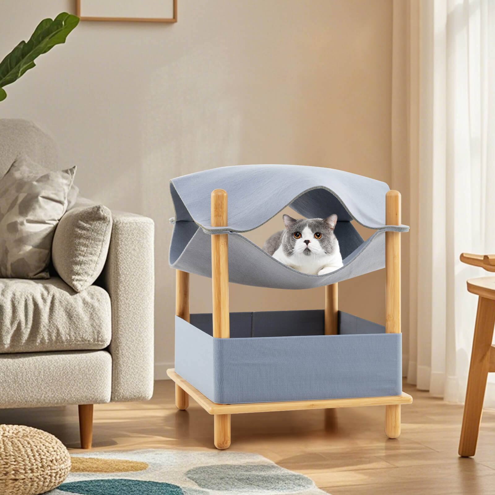 Alt View 3. Costway - Costway 2-Tier Wooden Cat House Modern Cat Tree w/ Storage Space Small Pet Furniture for Indoor Kittens - Natural,Gray.